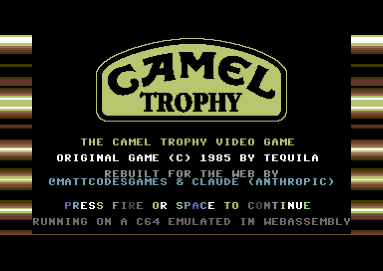 New title screen with the Camel Trophy badge and credits