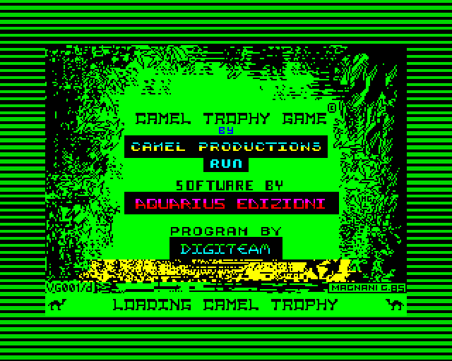ZX Spectrum loading screen: Camel Trophy Game by Camel Productions, Aquarius Edizioni and Digiteam